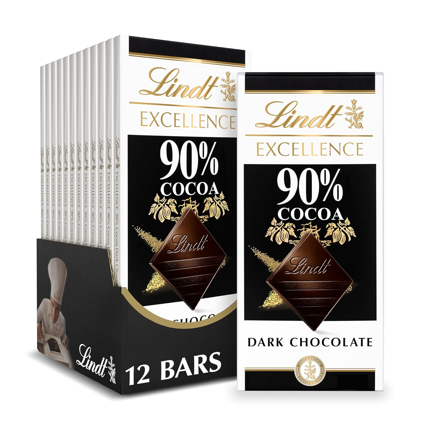 Lindt EXCELLENCE 90% Cocoa Dark Chocolate Bar, Dark Chocolate Candy, 3.5 Oz. (12