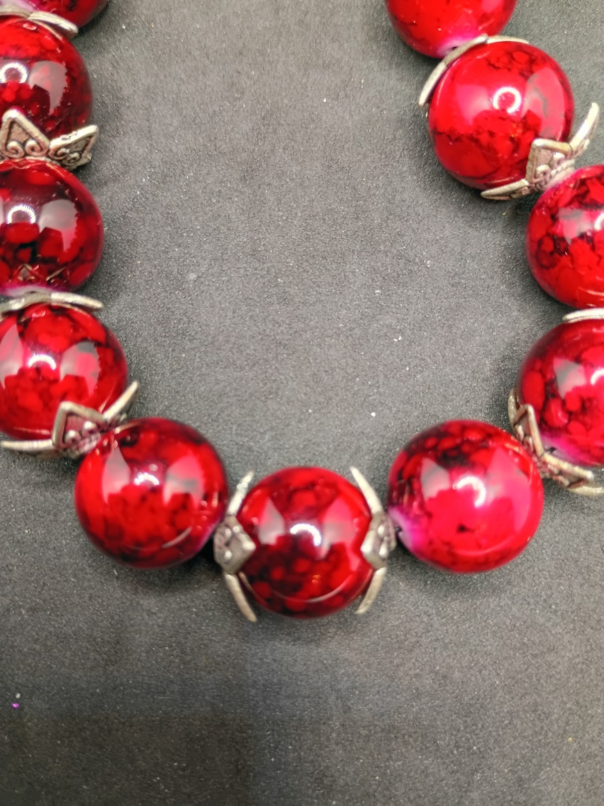 handmade artisan red beaded stretch bracelet