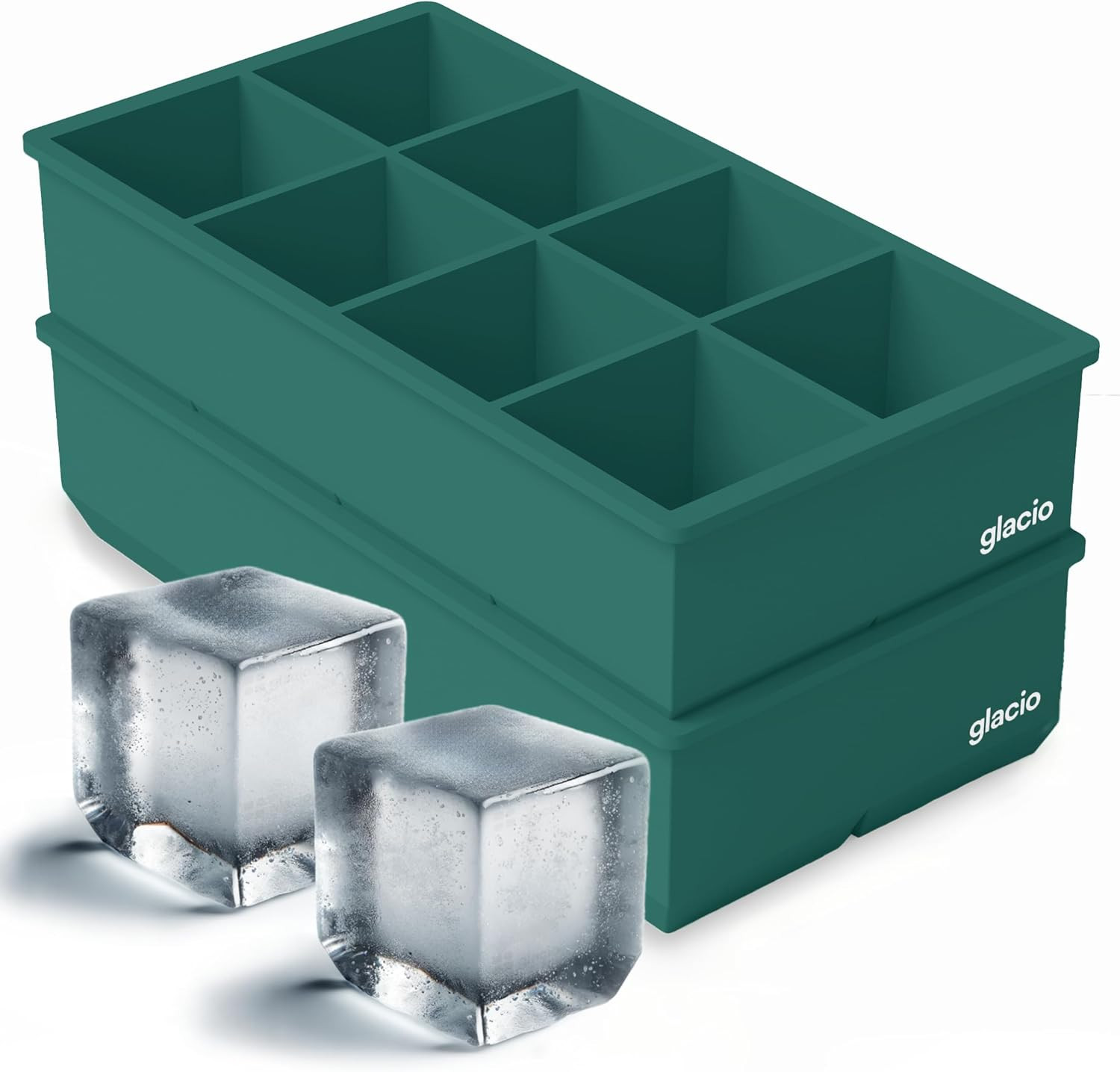 Ice Cube Molds – 2-Pack Silicone Trays for 8 Large Square Cubes – Slow-Melt Ice