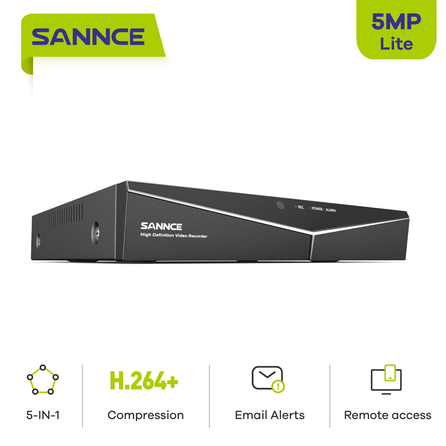 SANNCE 5IN1 HD 5MP 8CH DVR CCTV Video Recorder for Security System Email Alerts