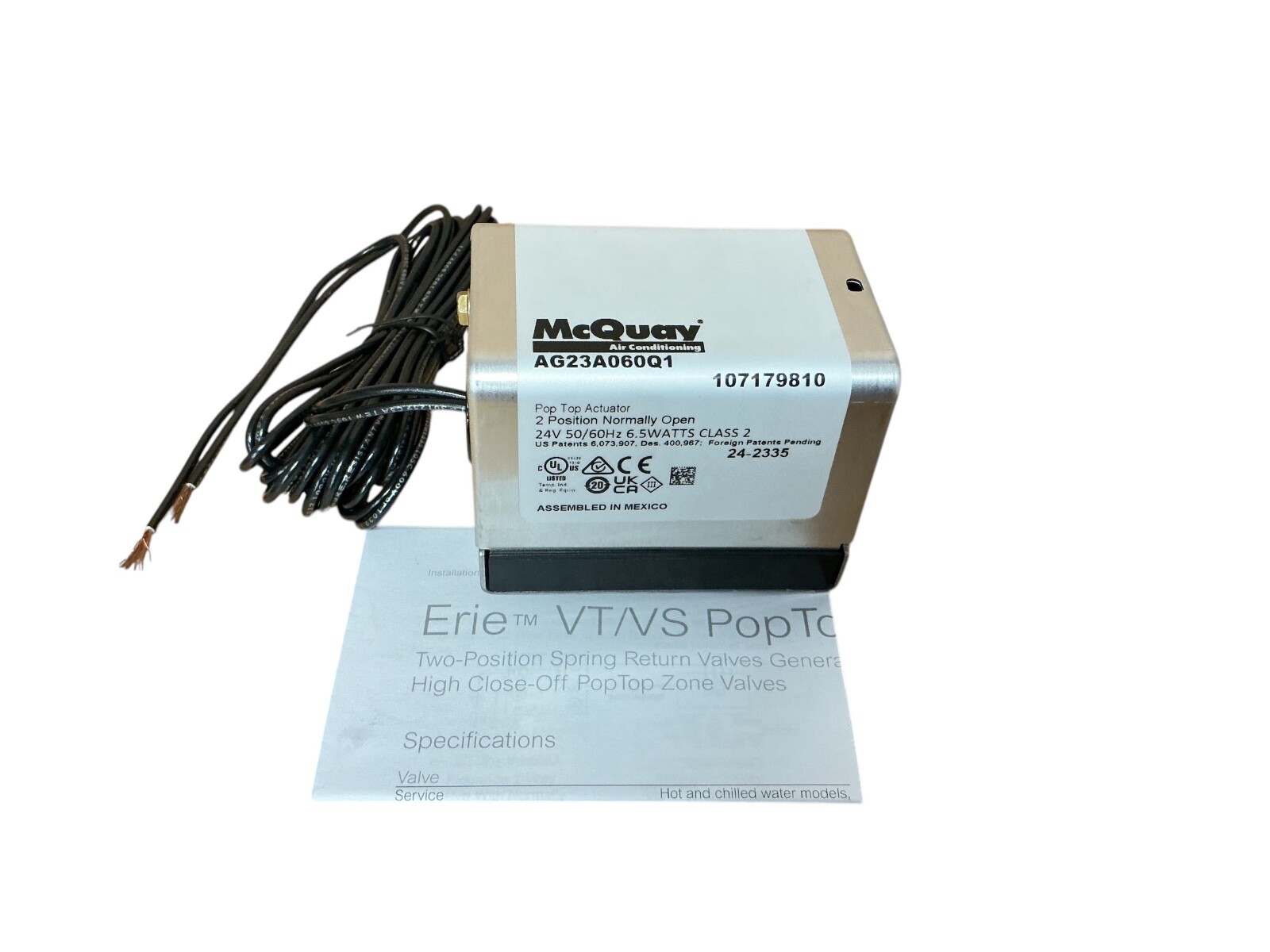 McQuay AG23A060Q1 PopTop Actuator 24V Normally Open 107179810 HVAC