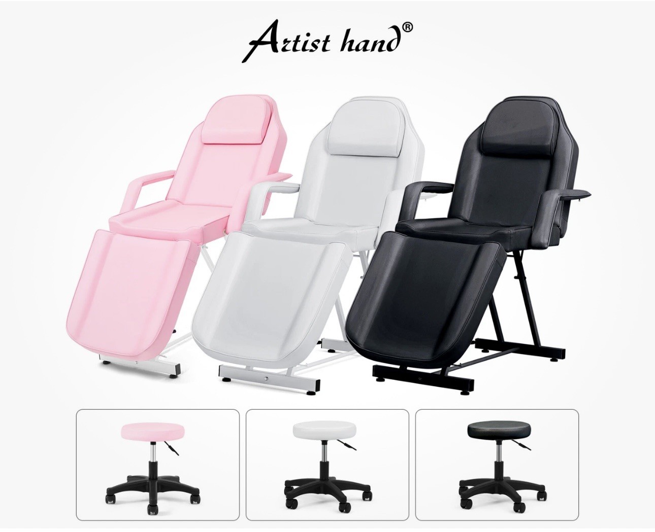 Black/White/Pink Adjustable Facial Bed Massage Table Salon Beauty w/Tattoo Stool