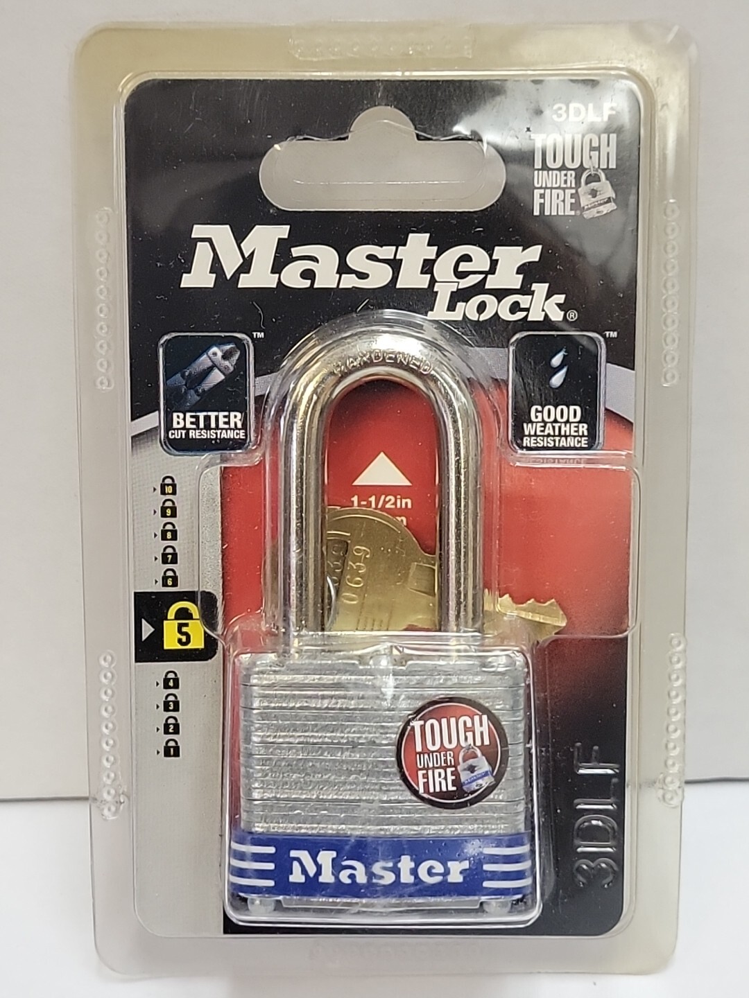 Master Lock 3DLF 1-1/2" No. 3 Long Shackle Laminated Padlock NEW