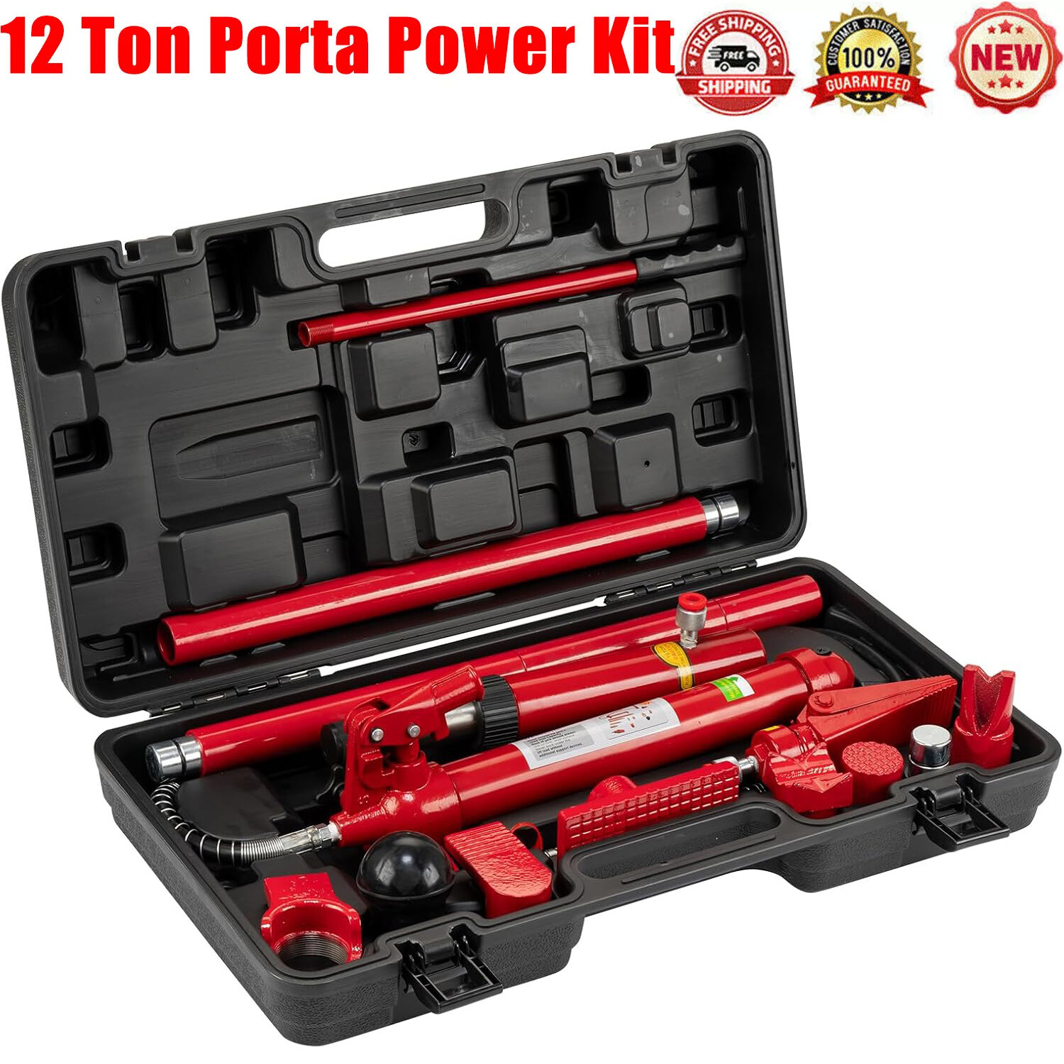 12 Ton Heavy Duty Porta Power Hydraulic Jack Auto Body Frame Repair Kit Lift Ram