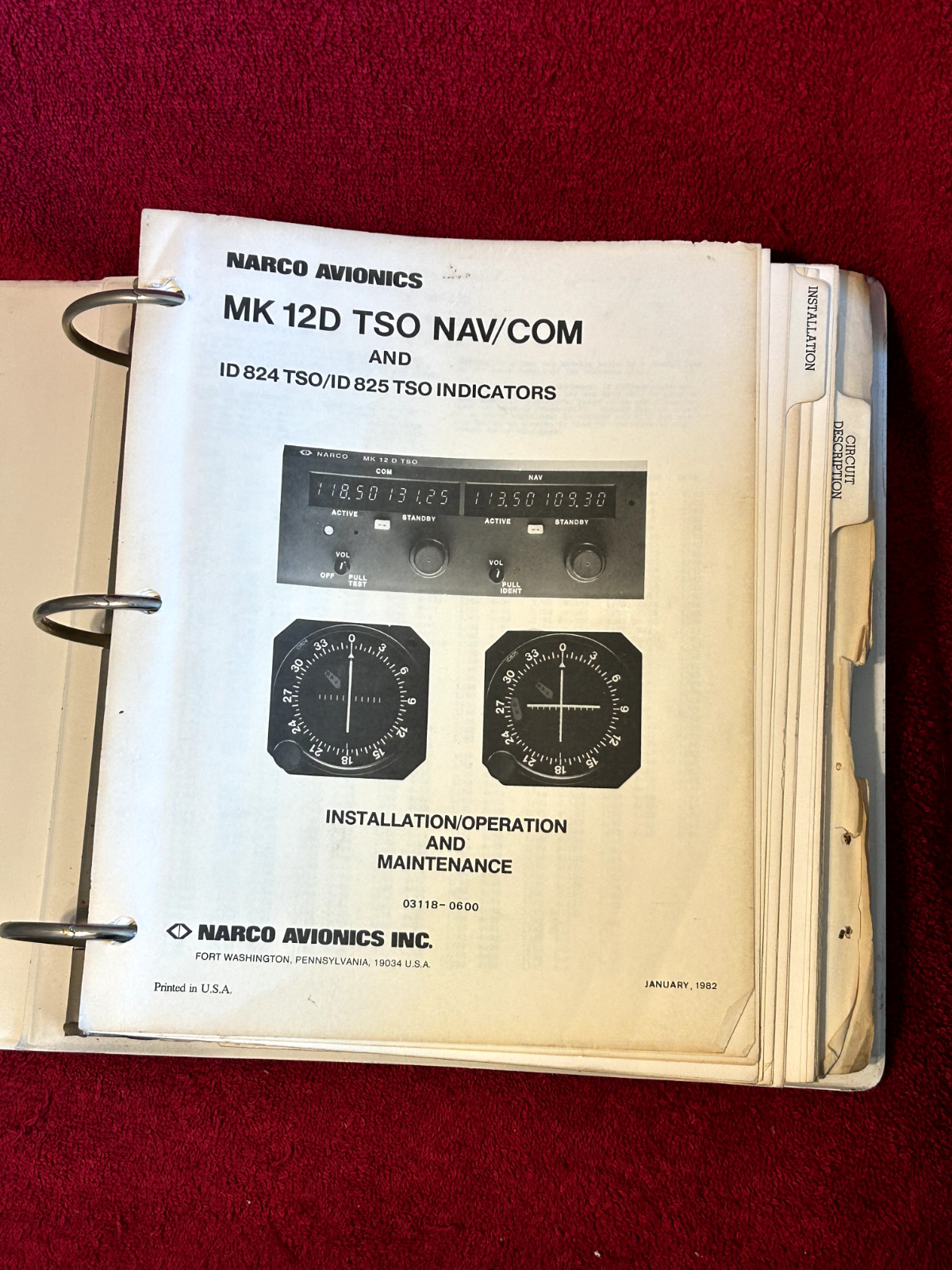 NARCO MK 12D ID 824 ID 825 INSTALL OPERATION MAINTENANCE MANUAL NO 03118-0600