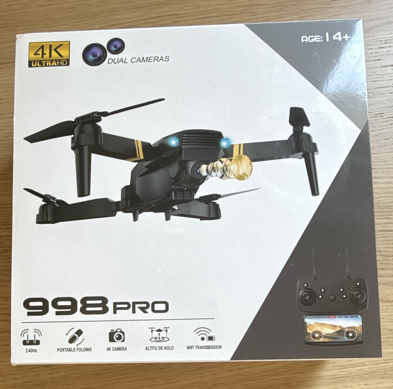 998 PRO Ready-to-Fly Foldable Drone w/ Dual Cameras, 4K HD, Wi-Fi Remote