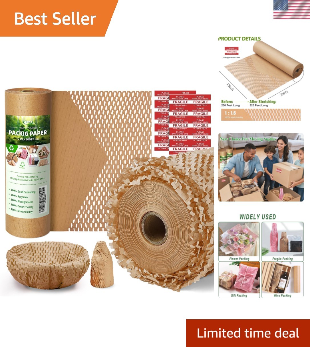 Elegant Brown Kraft Honeycomb Packing Paper – Eco-Friendly Gift & Shipping Wrap