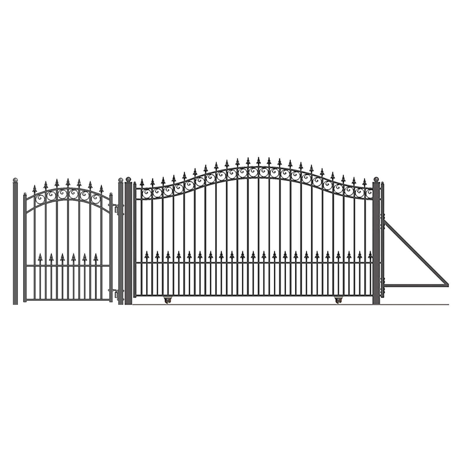 ALEKO Prague Style Iron Single Sliding 18' Driveway Gate with Pedestrian Gate