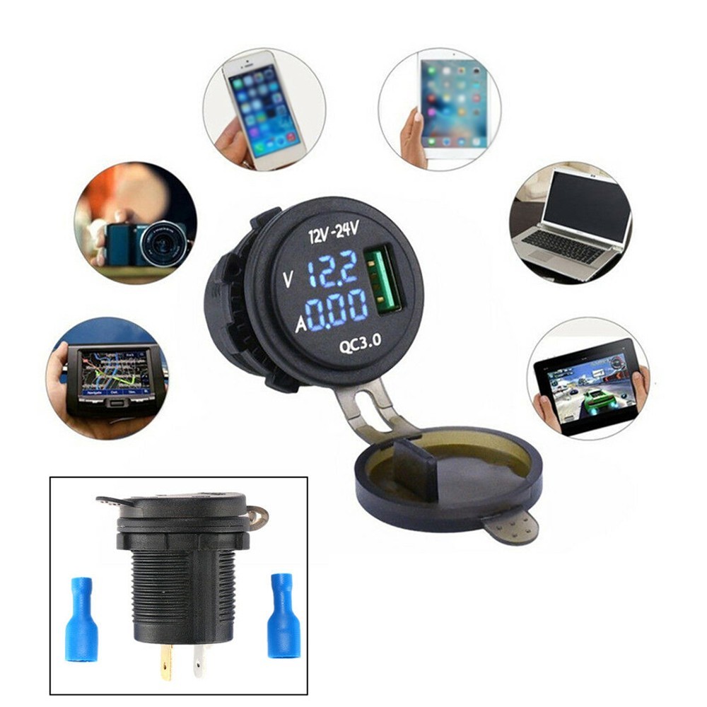 Blue Socket Motorcycle USB Fast Socket Volt Meter Waterproof Brand new