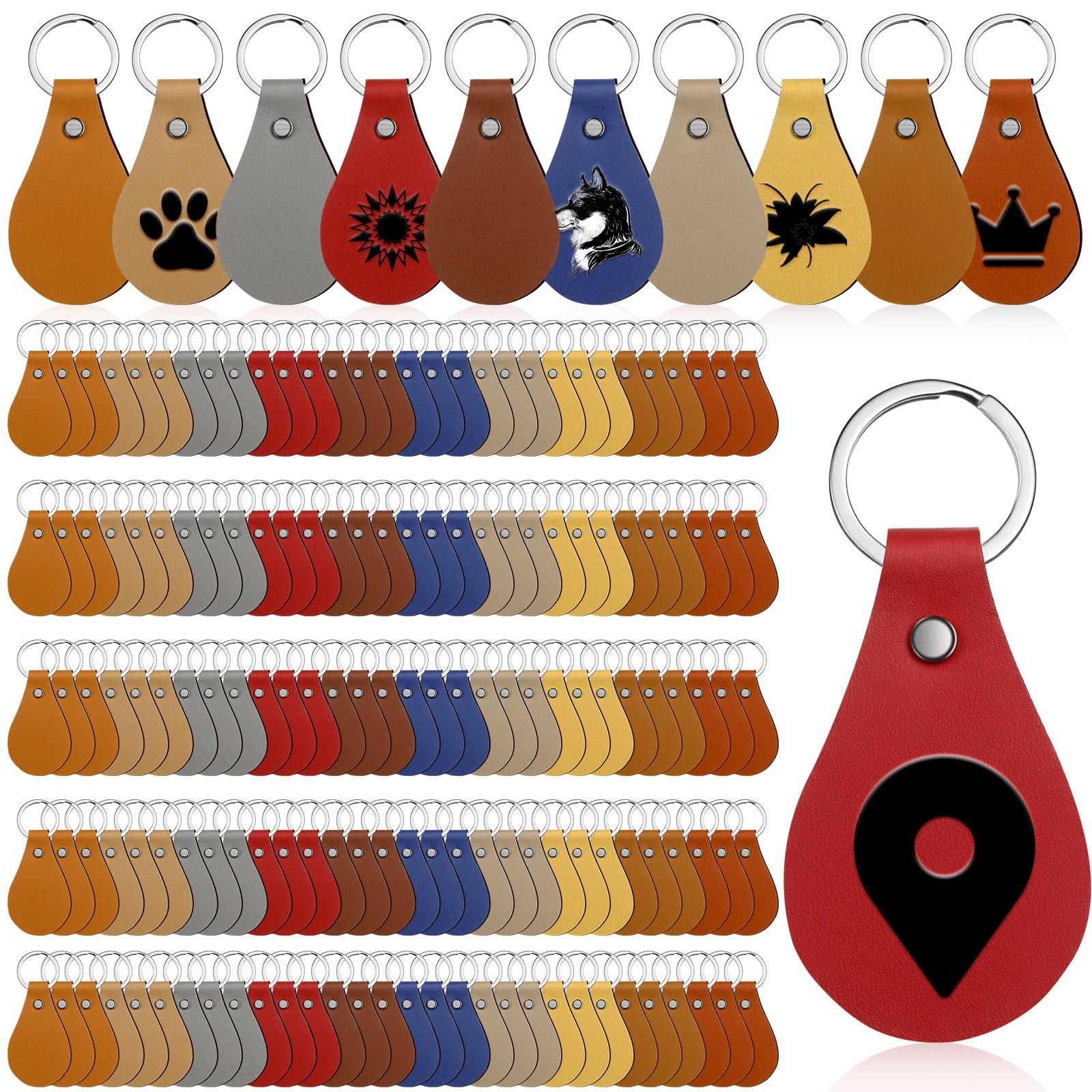 100 PCS Leather Keychain Blanks 10 Colors Laser Engraving Key Fob Kit Cute