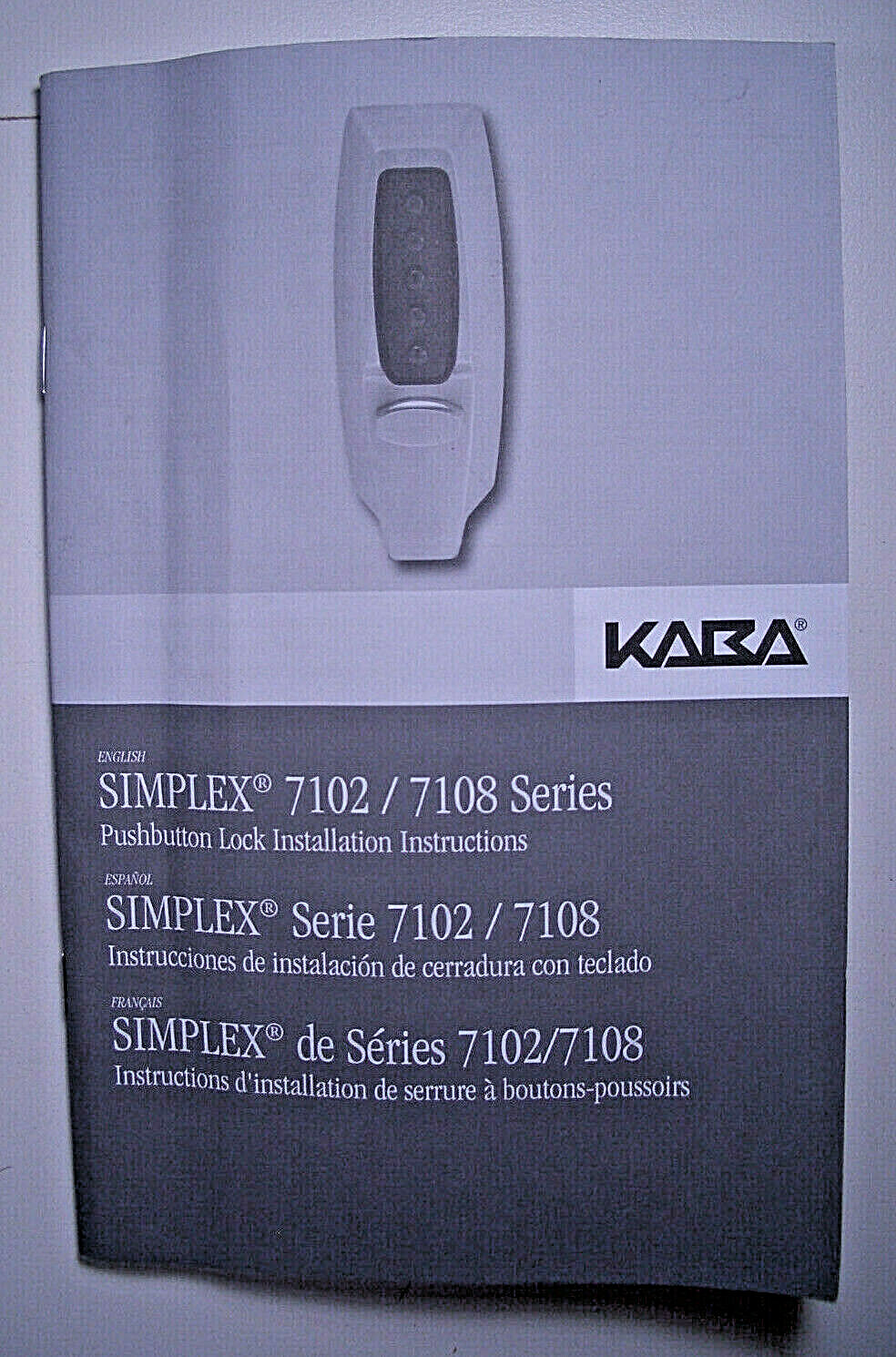 "KABA" SIMPLEX 7102/7108 SERIES PUSHBUTTON LOCK INSTALLATION INSTRUCTIONS/MANUAL