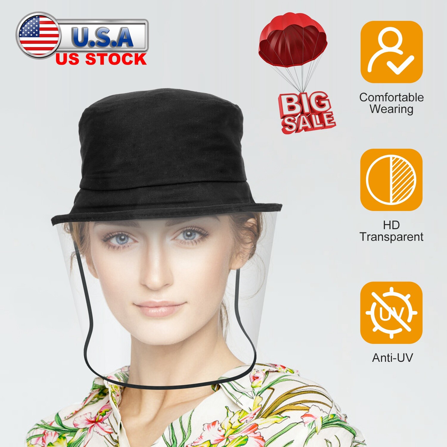 Fisherman Bucket Hat Cap with Removable Full Face Protective Visor Care