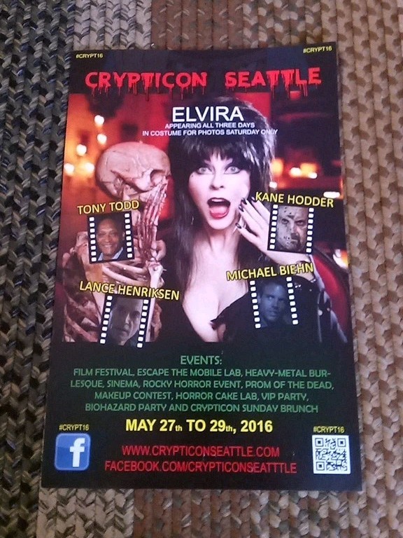 Crypticon Seattle Elvira Tony Todd Kane Holdder Michael Biehn & Lance 2016 11x17
