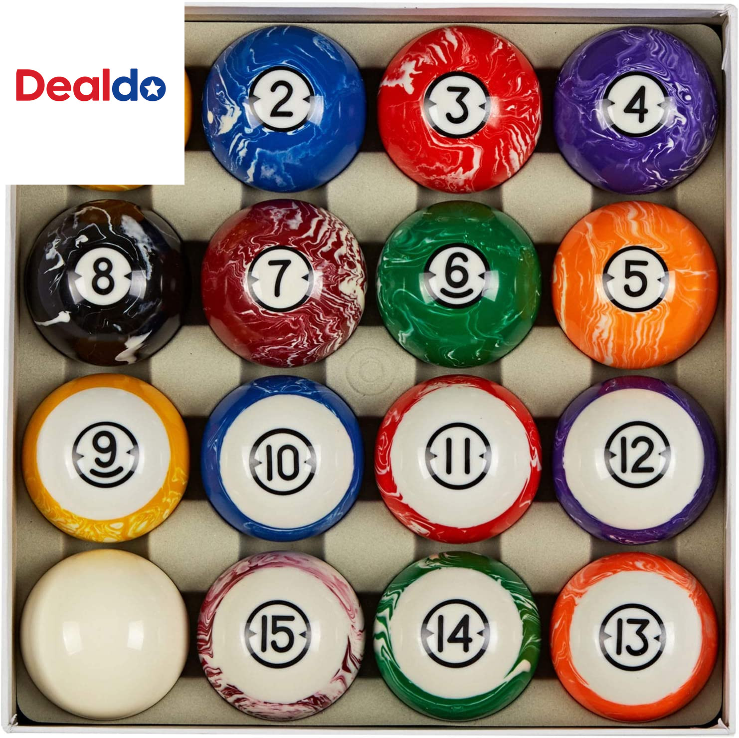Deluxe Marble Swirl Pool Balls Set 2.25 Inch Complete 16 Ball Billiard Kit