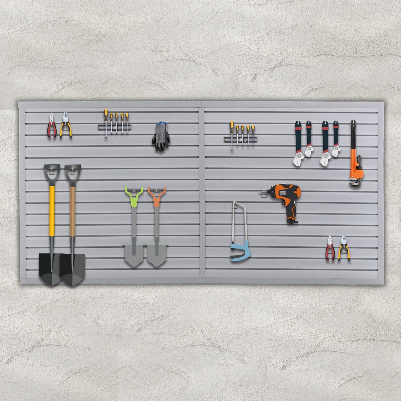 8 x4 PVC Slat Wall Paneling Interlocking Slatwall Panels Garage Storage - Hooks