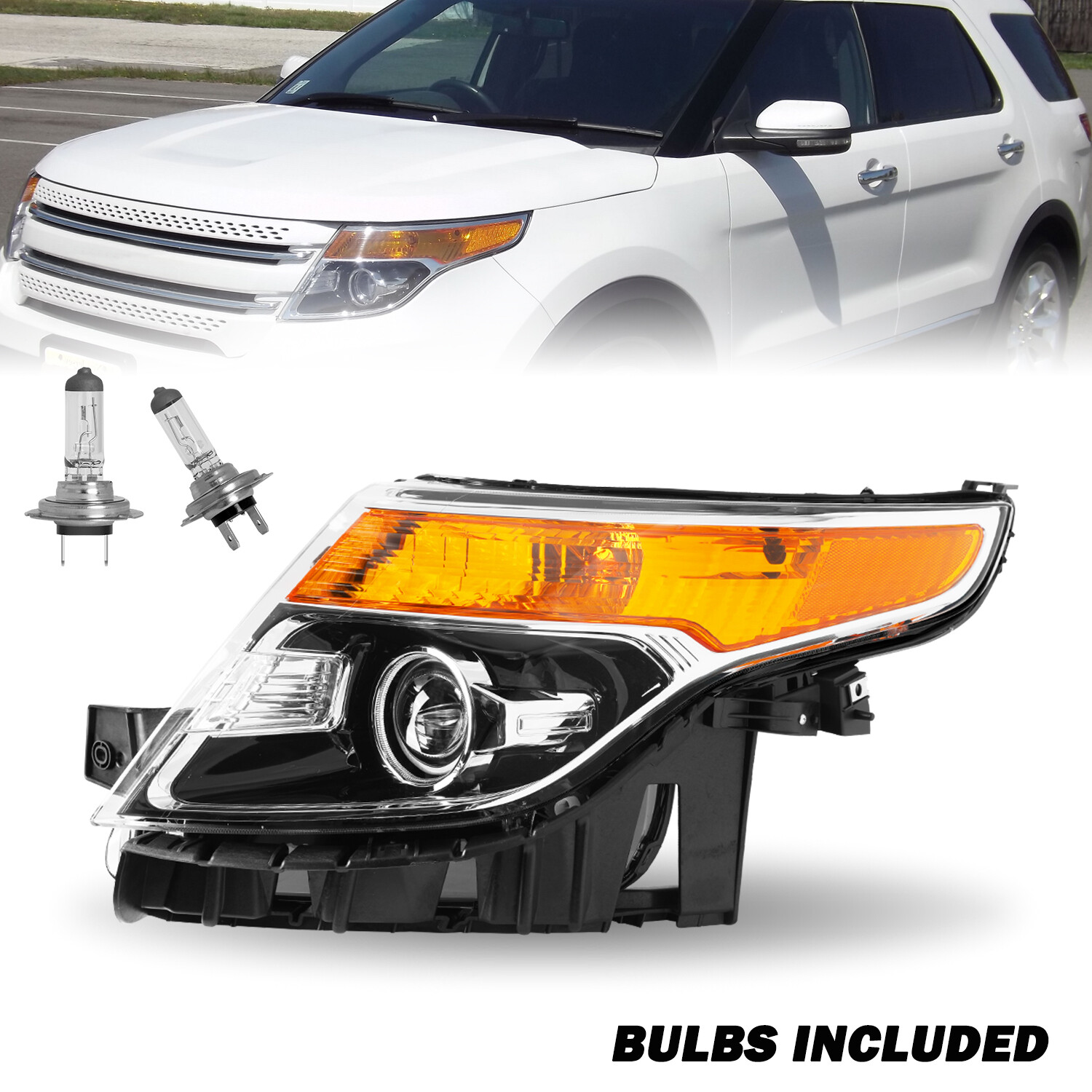 For 11-15 Ford Explorer Headlight [Factory Style] Halogen Headlamp Driver Side