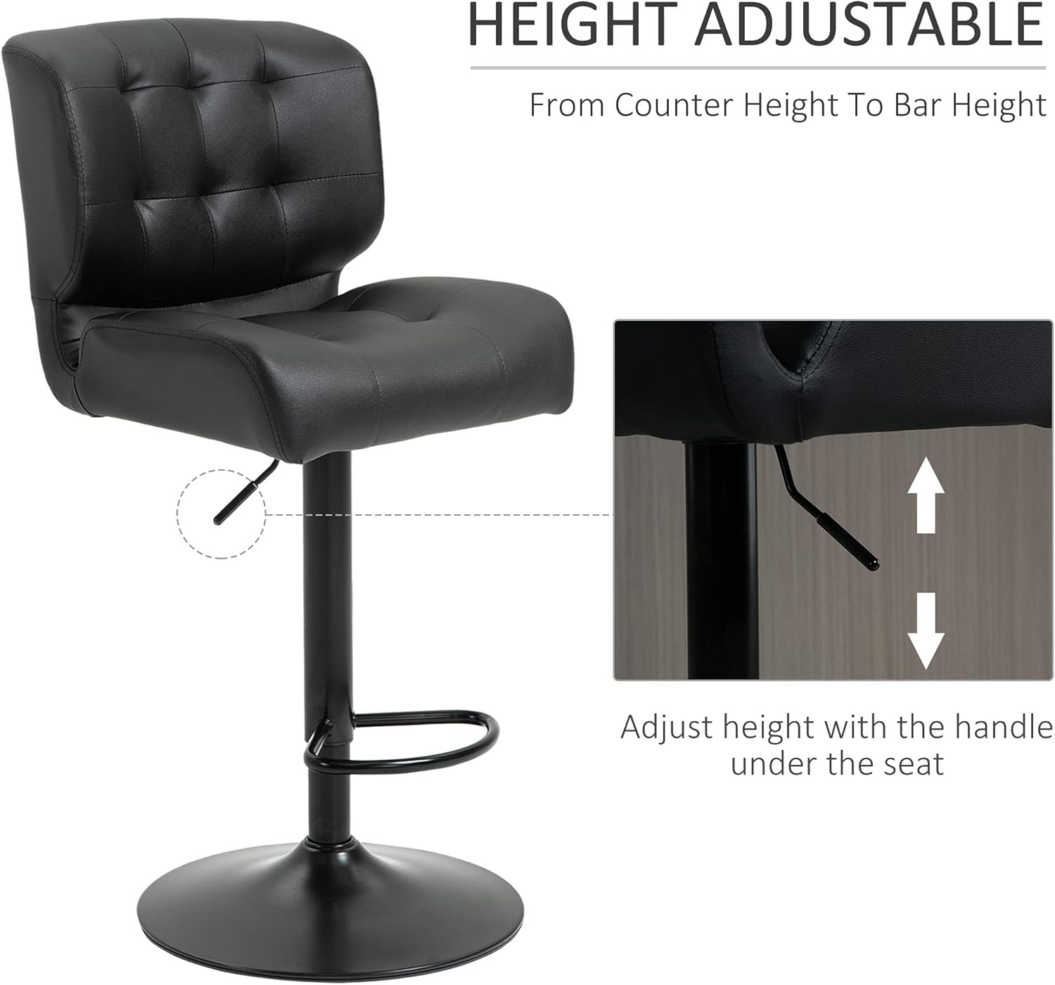 Bar Height Bar Stools Set of 2 with Adjustable Seat Adjustable Swivel Barstools
