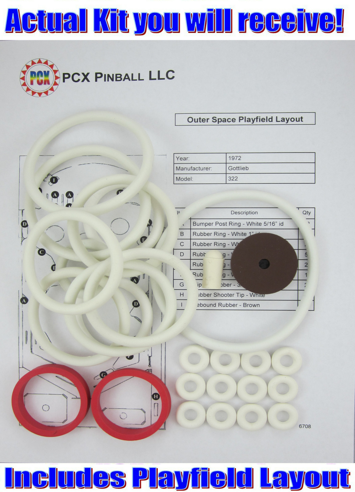 1972 Gottlieb Outer Space Pinball Machine Rubber Ring Kit