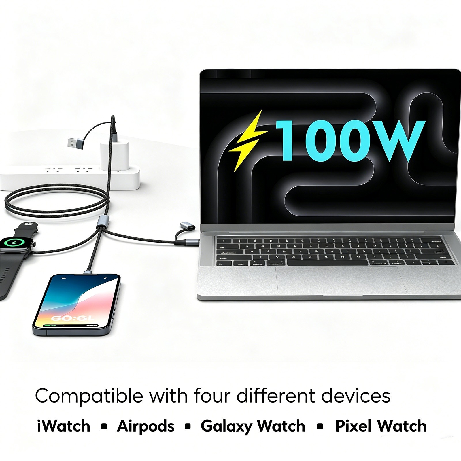 100W USB-C Magnetic Charging Cable Fast Magnetic Watch Charger for Apple iWatch