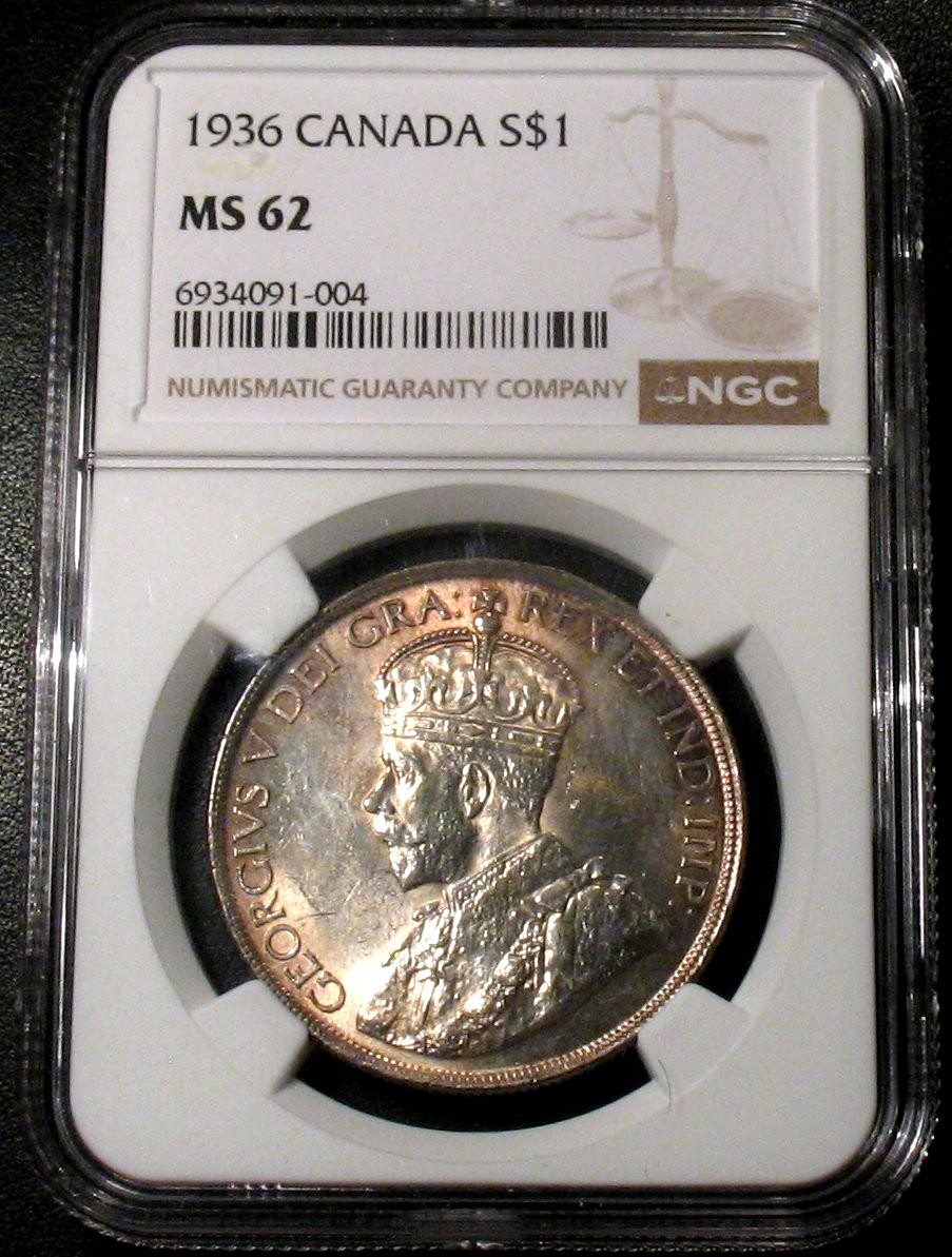 1936 CANADIAN SILVER DOLLAR  MS62 NGC Beauty