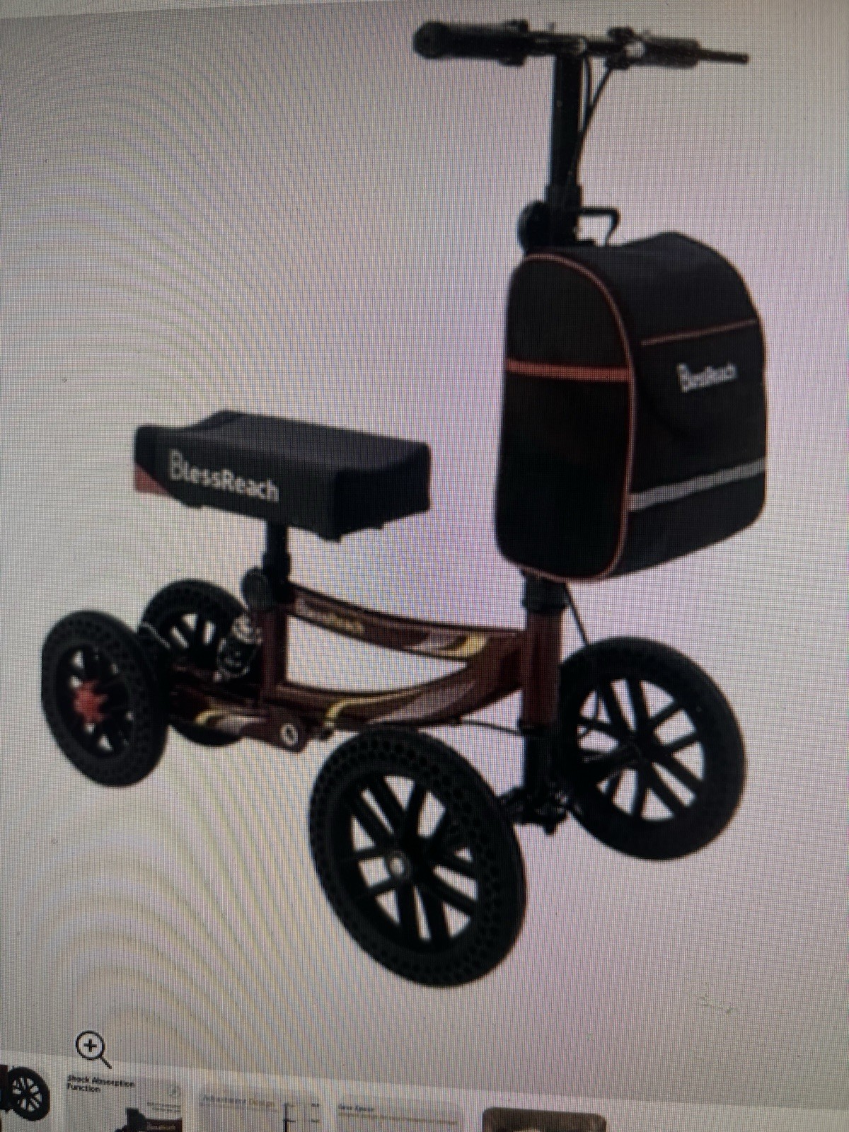 BlessReach Steerable All Terrain Knee Scooter 300lb Dual Brake  Red open box