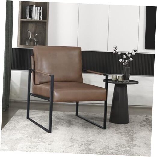 Modern Accent Chair, Faux Leather Upholstered Living Room Chair with Wrapped