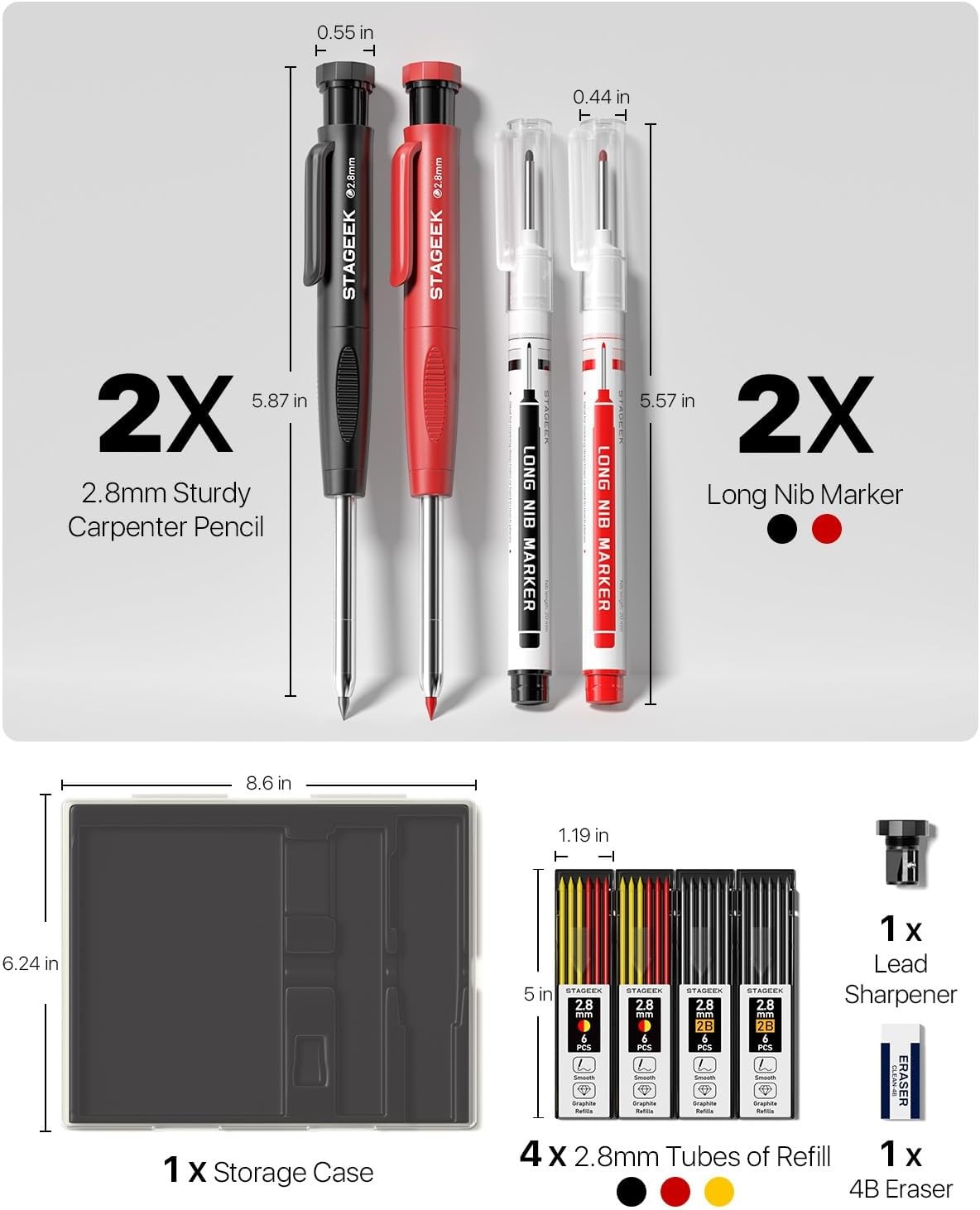 2PCS Carpenter Pencils with Sharpener, Heavy Duty Woodworking Tools, Mechanical