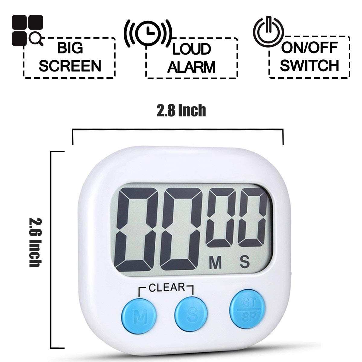 2 Pack Digital Kitchen Timer Big Digits Loud Alarm Cooking Timers for Baking