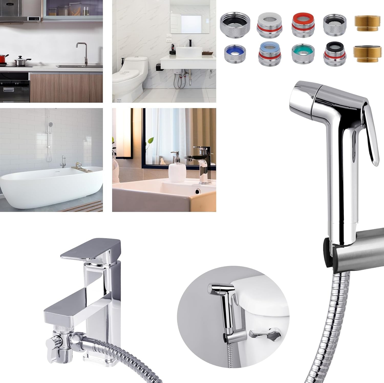 Sink Faucet Hose Sprayer Attachment with 10 Adapters-Dual FunctionHandheld Bidet