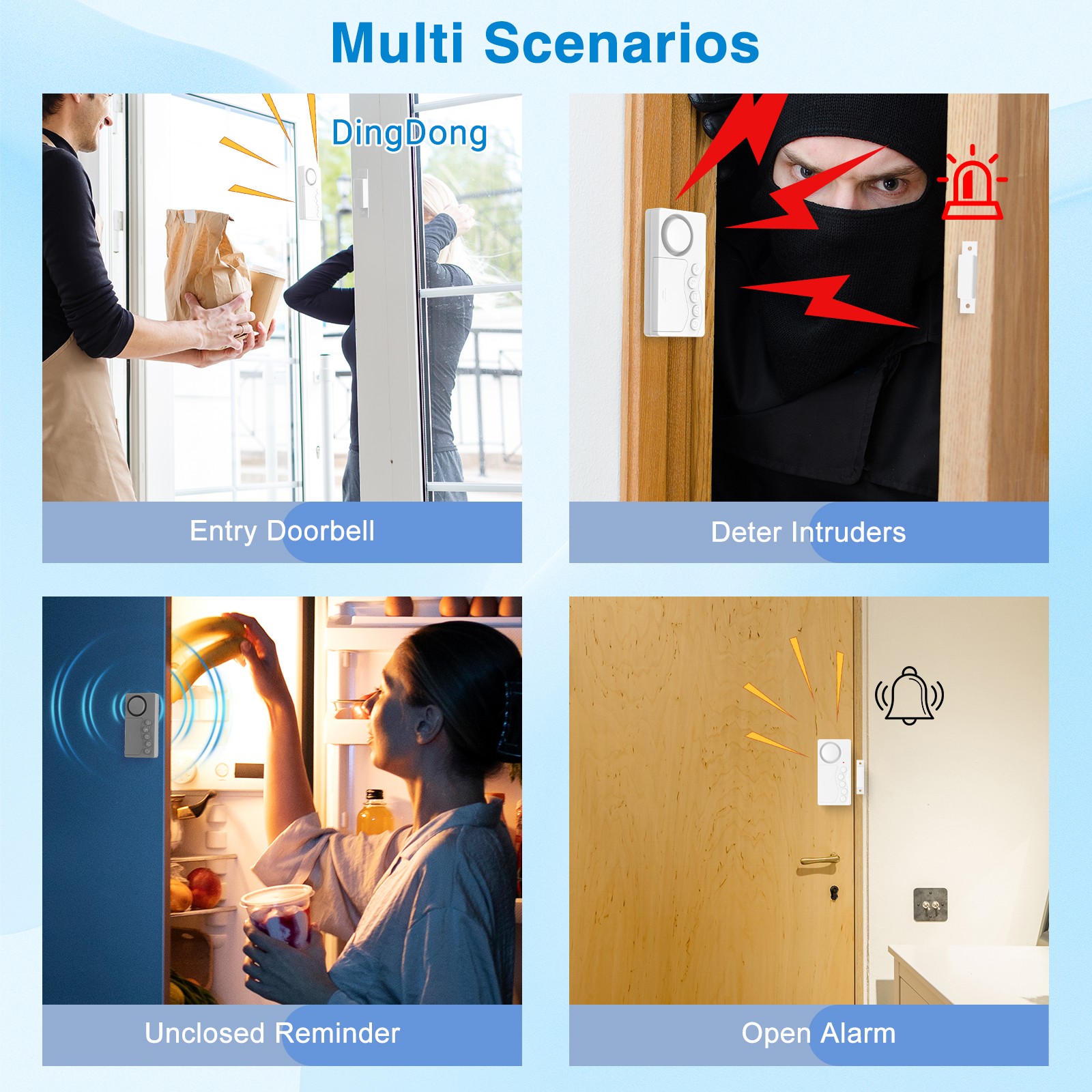 2× Adjustable Time Delay Freezer Alarm 108dB Loud 4Modes Magnetic Sensor 3Volume
