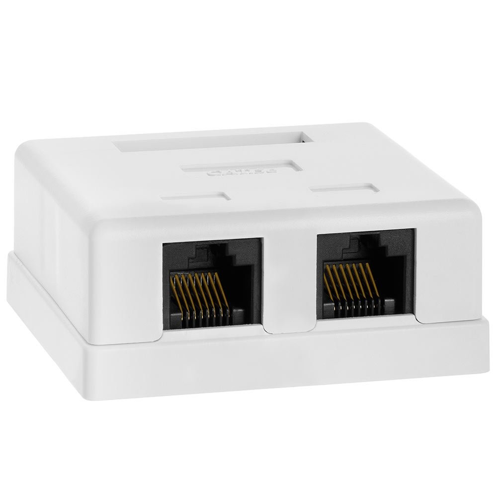 2 Port Cat5e Surface Mount Box RJ45 Cat5 Dual Ethernet Cable Screws Tape White