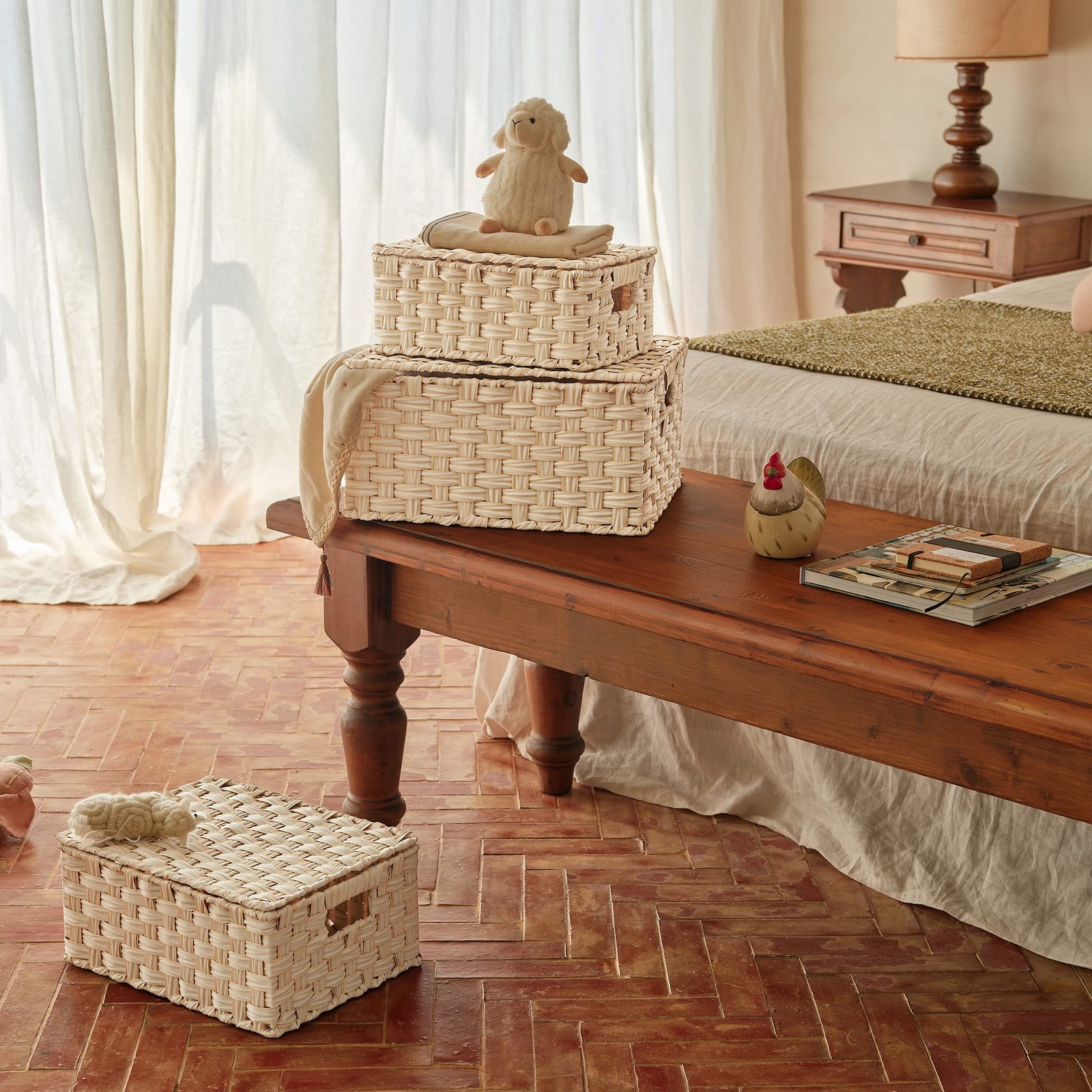 Wicker Storage Baskets with Lids, Set of 3 Decorative Storage Boxes, Baskets ...