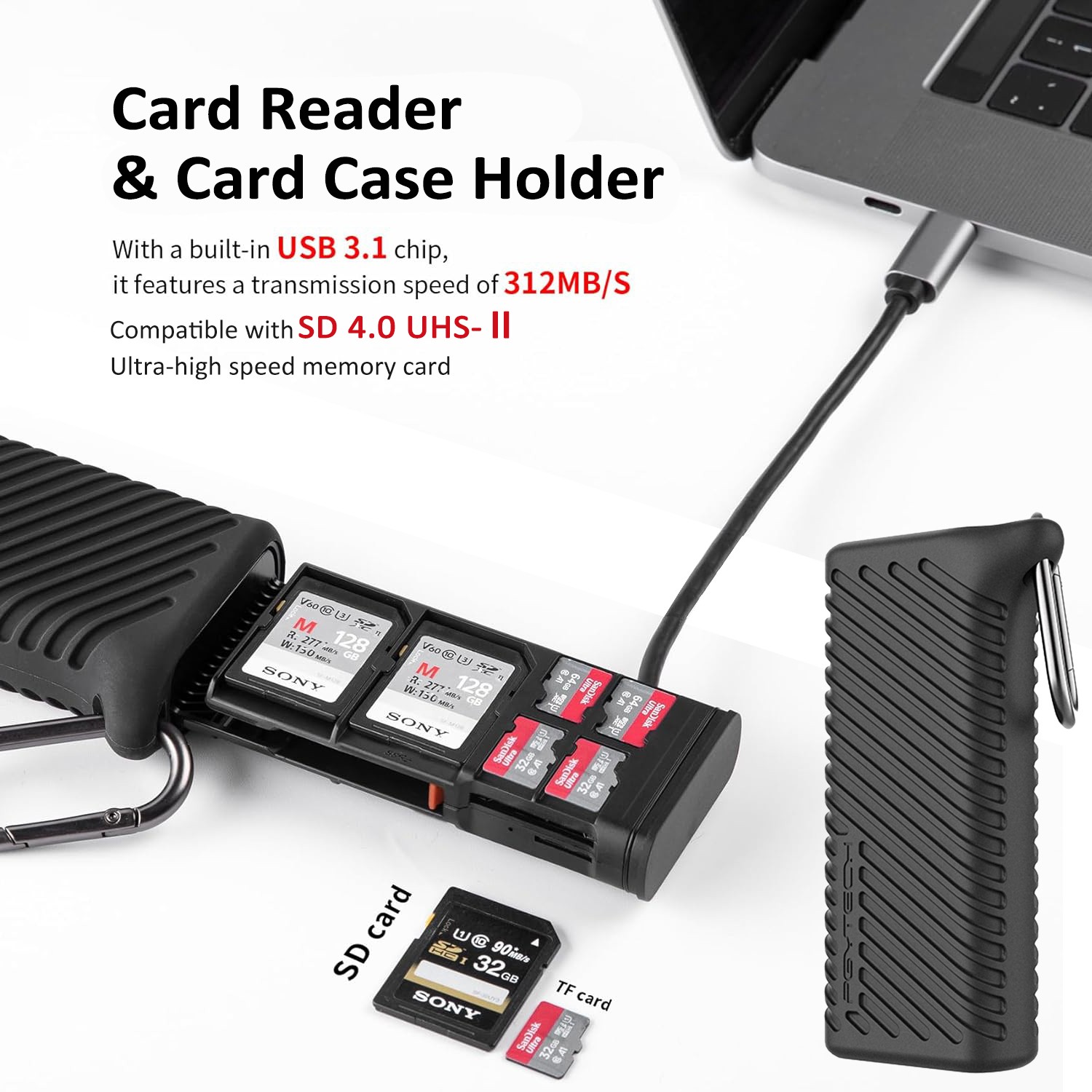 2 in 1 SD TF Card Reader Adapter USB 3.1 Type-C Card Reader & Card Storage Case