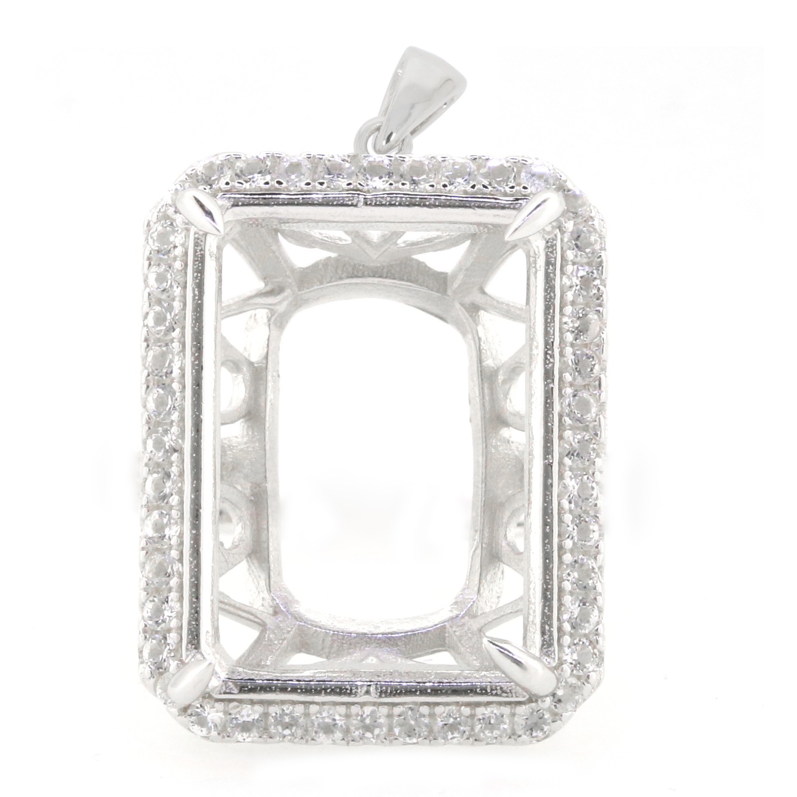 Sterling Silver Semi Mount Pendant Setting Emerald OCT 20X15mm Halo