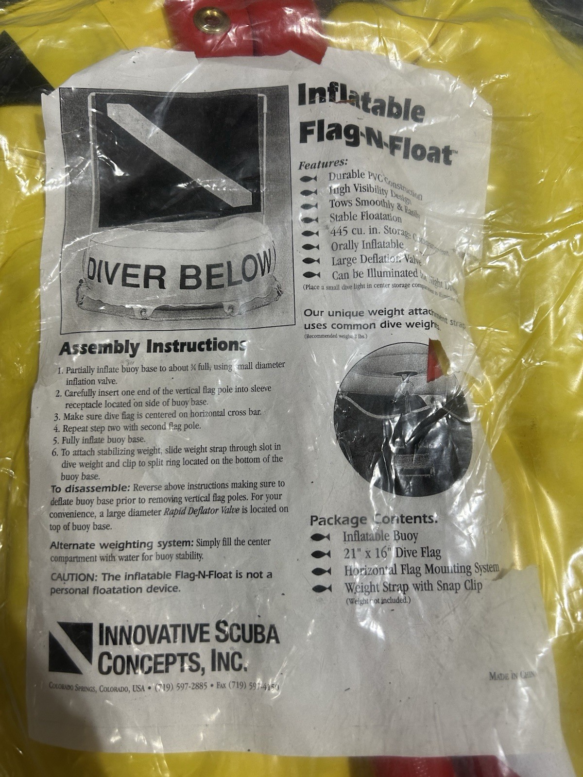 Innovative Scuba Concepts Inflatable Flag - N - Float Diver Below Marker