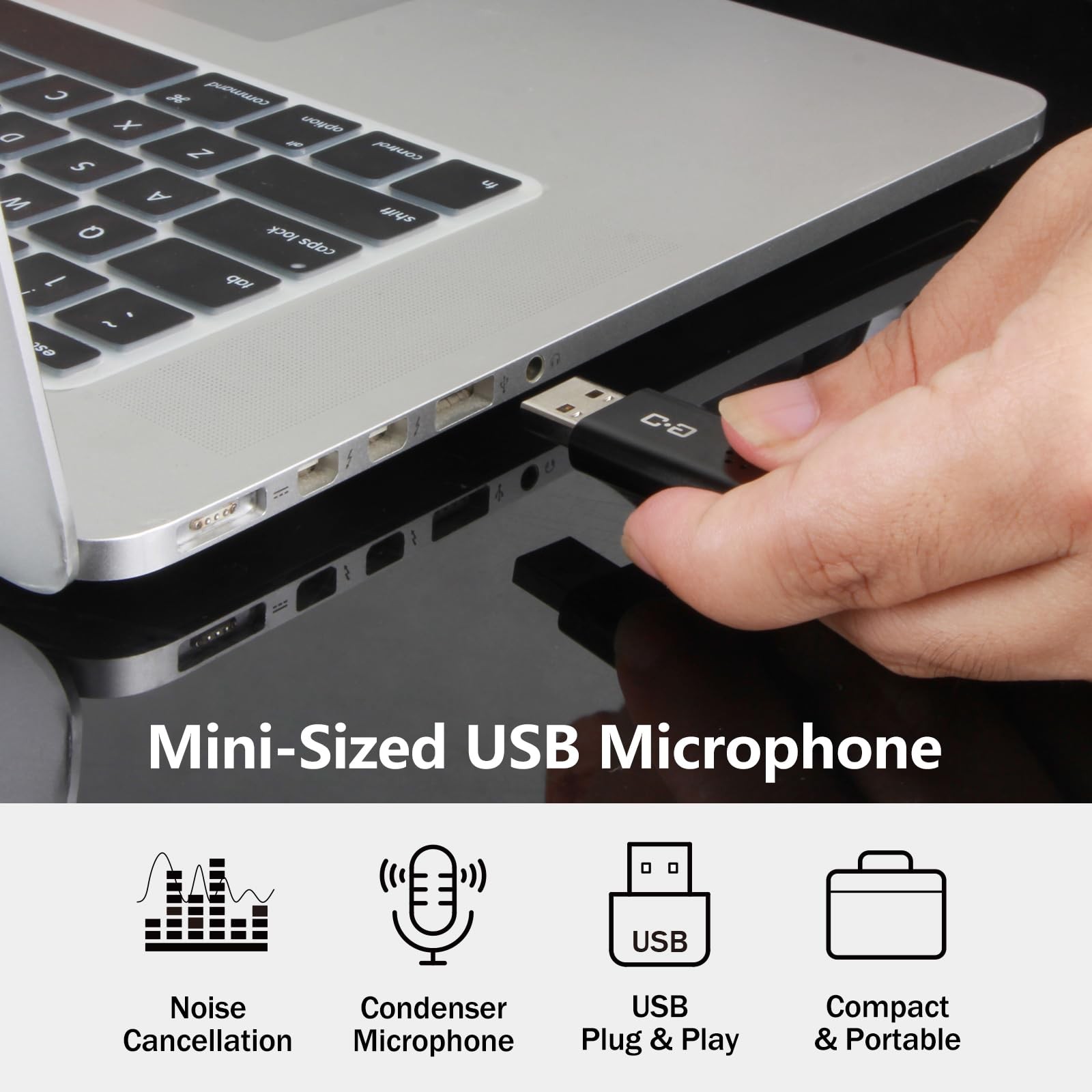 DUNGZDUZ USB Microphone for Laptop and Desktop Computer, Mini Size, Black