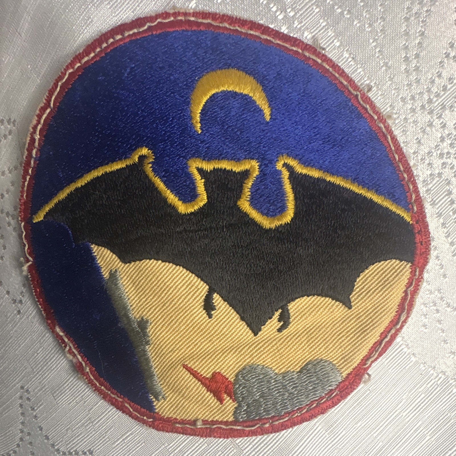 WWII USN VF(N)-90 Night Fighter Patch Milton Caniff Bat Woman Cut Edge Snowy Bac
