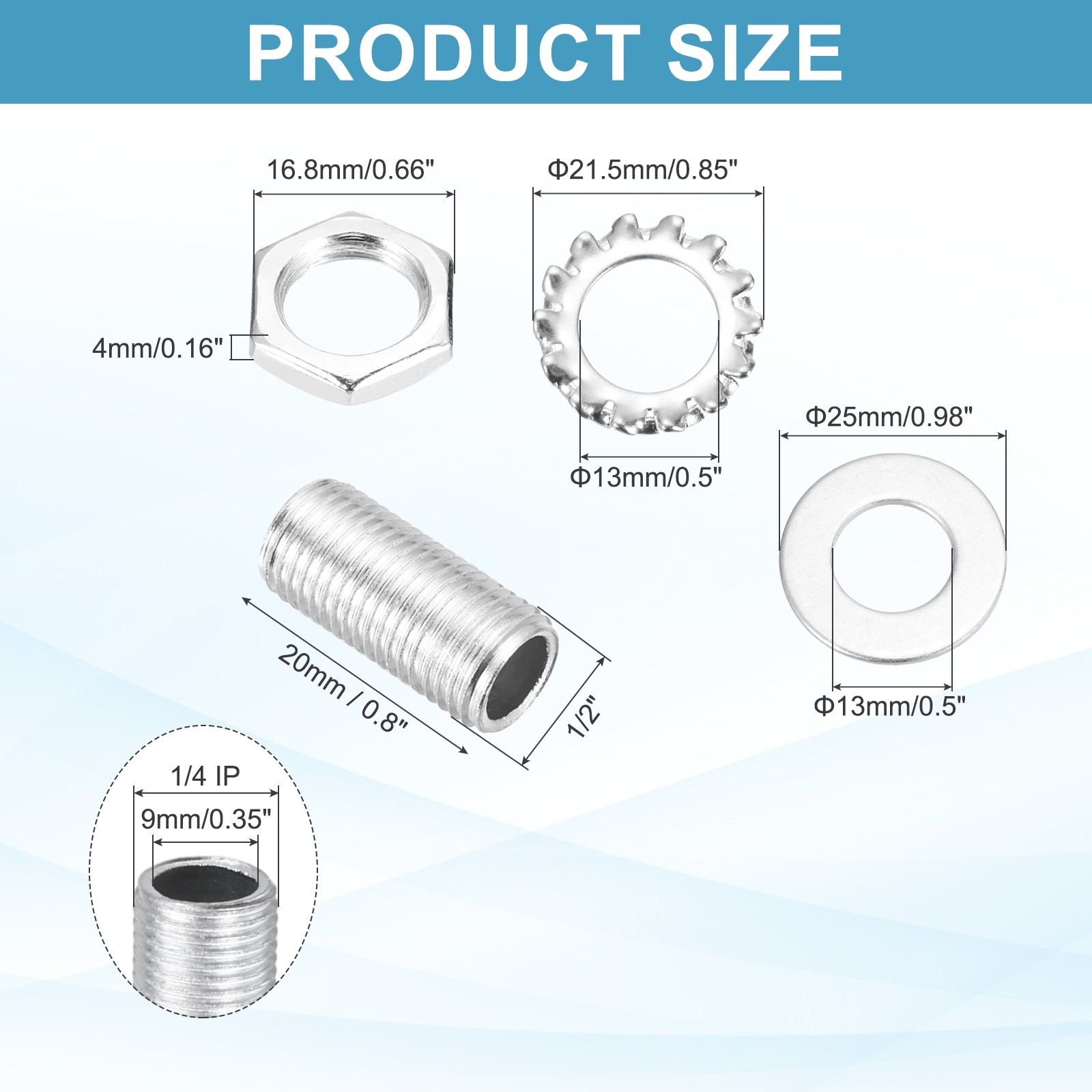 35Pcs 0.8" 1/4IP Lamp Pipe Kit with Lock Nuts Washers for Assembly, Silver