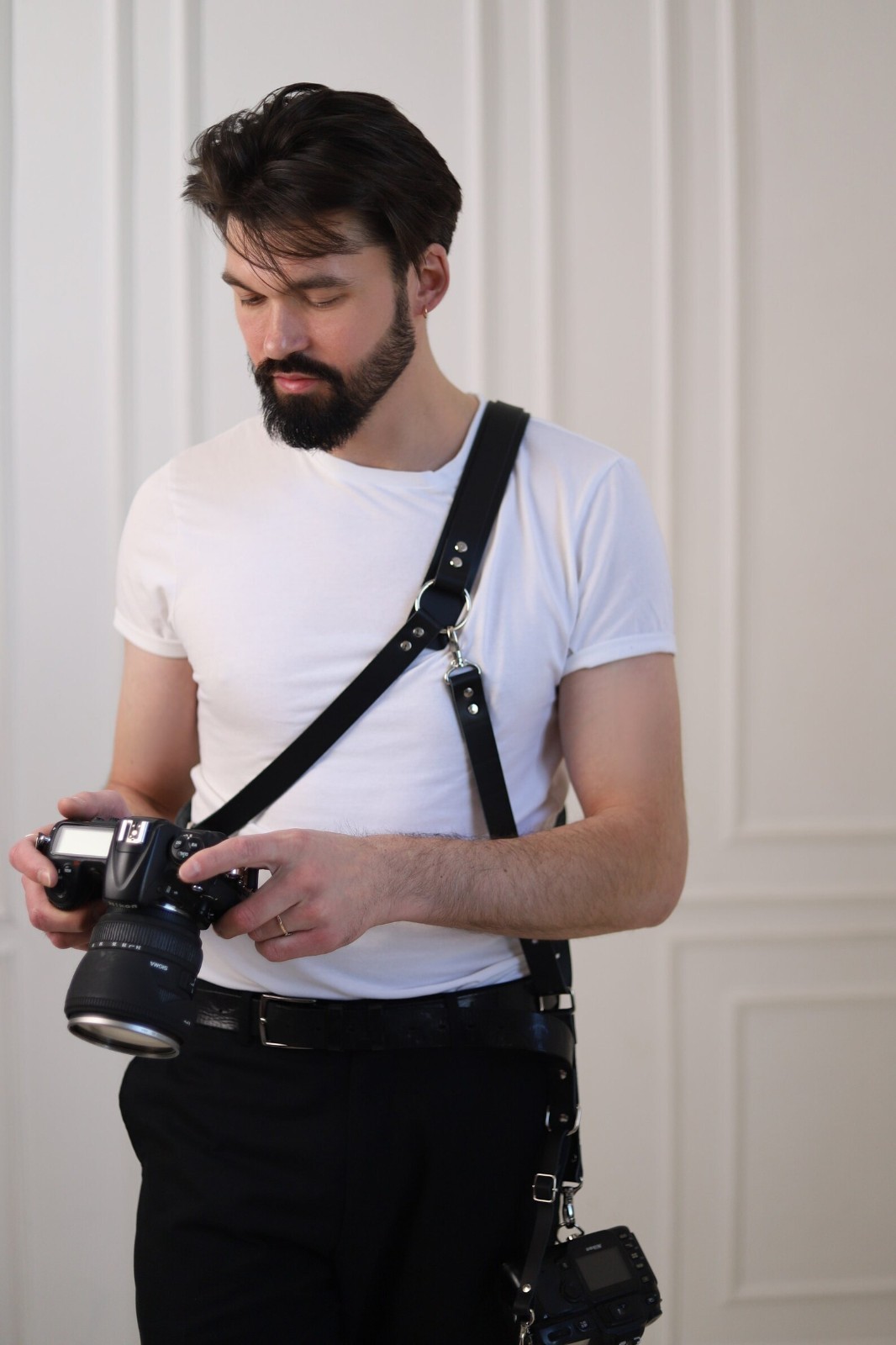 Leather Dual Camera Harness, Adjustable Double Camera Strap Custom