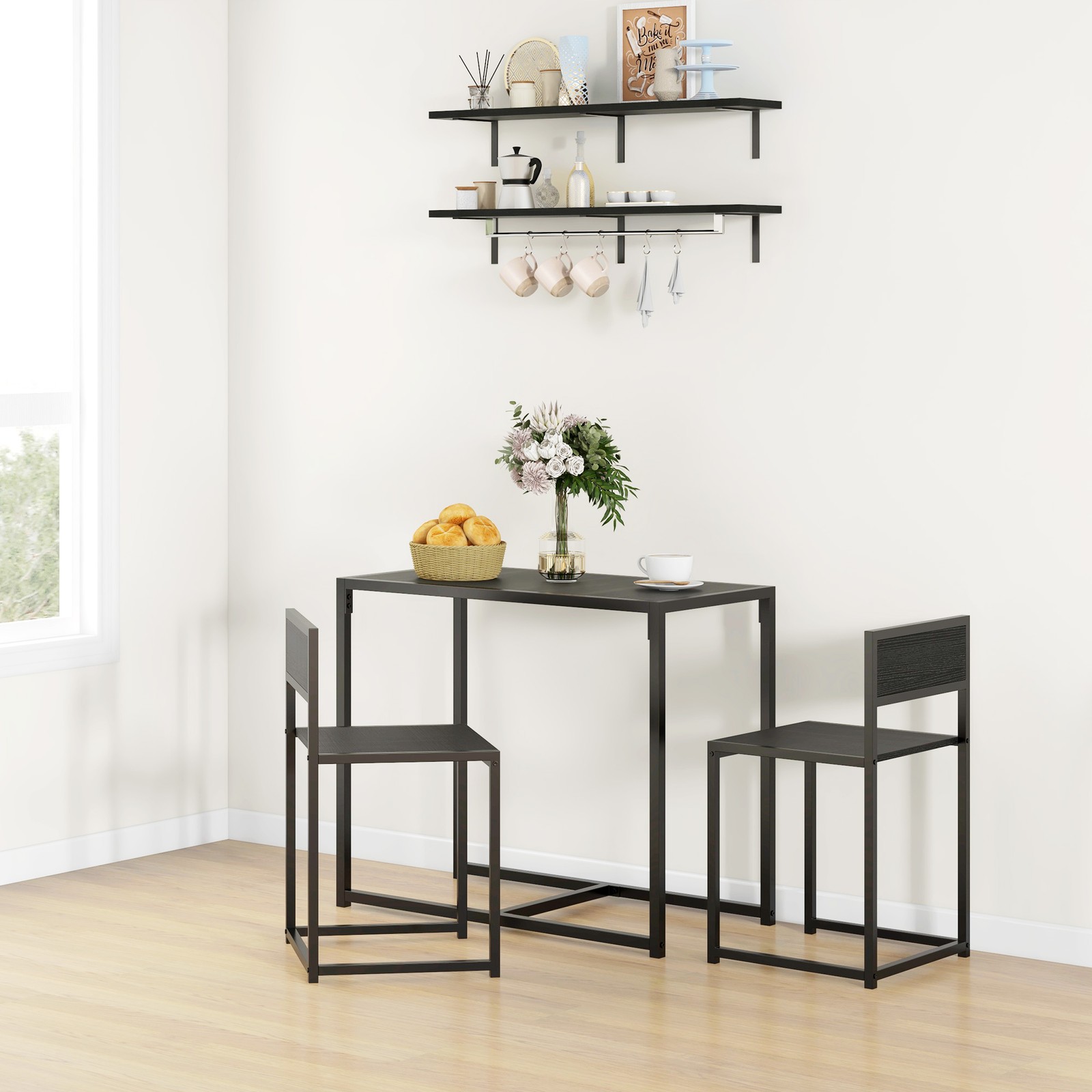 3-Piece Dining Room Set, Industrial Kitchen Table Set with Rectangular Table