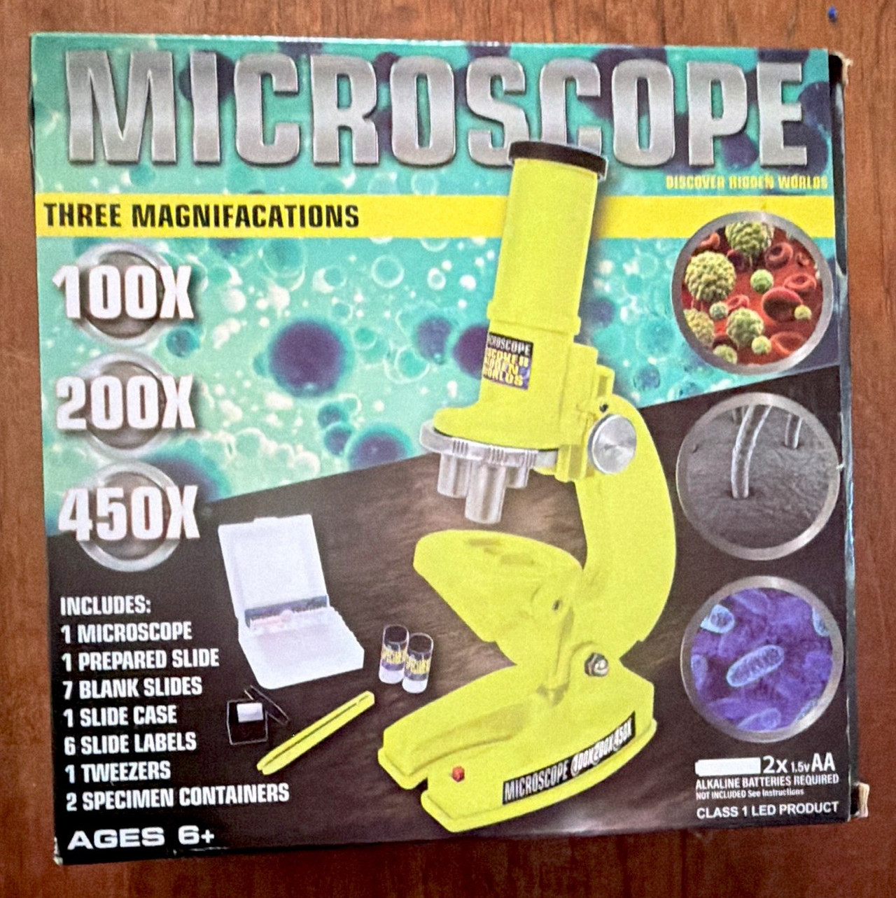 Educational Microscope Kit 100X 200X 450X w/ Slides & Accessories, Ages 6+