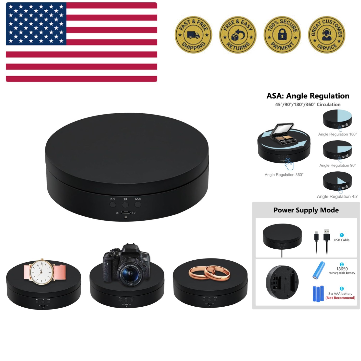 360 Degree Rotating Display Stand, 5.4 Inch Motorized Spinning Platform, Elec...
