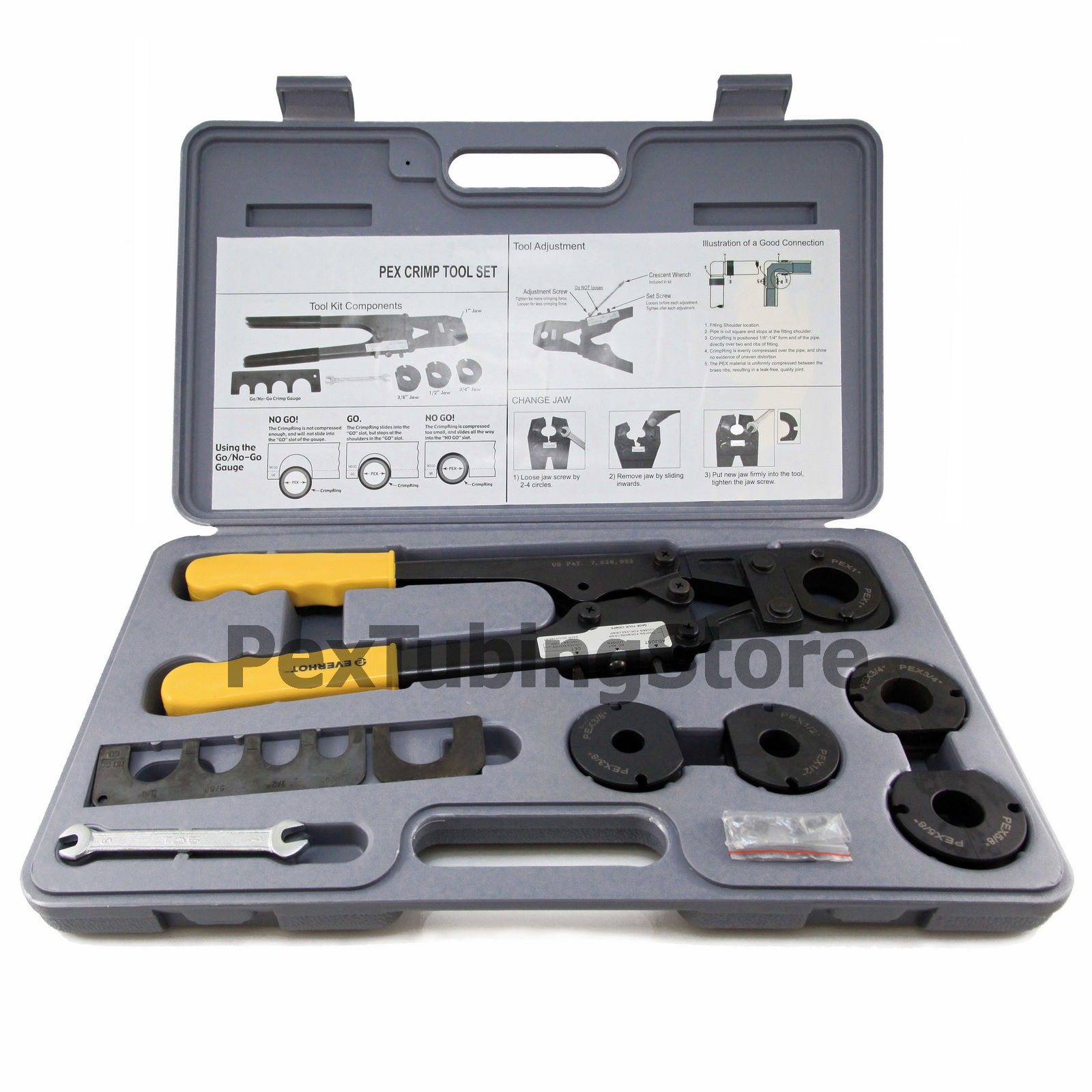 PEX Crimp Crimper Crimping Tool Kit for  1/2", 5/8", 3/4" and 1" tubing