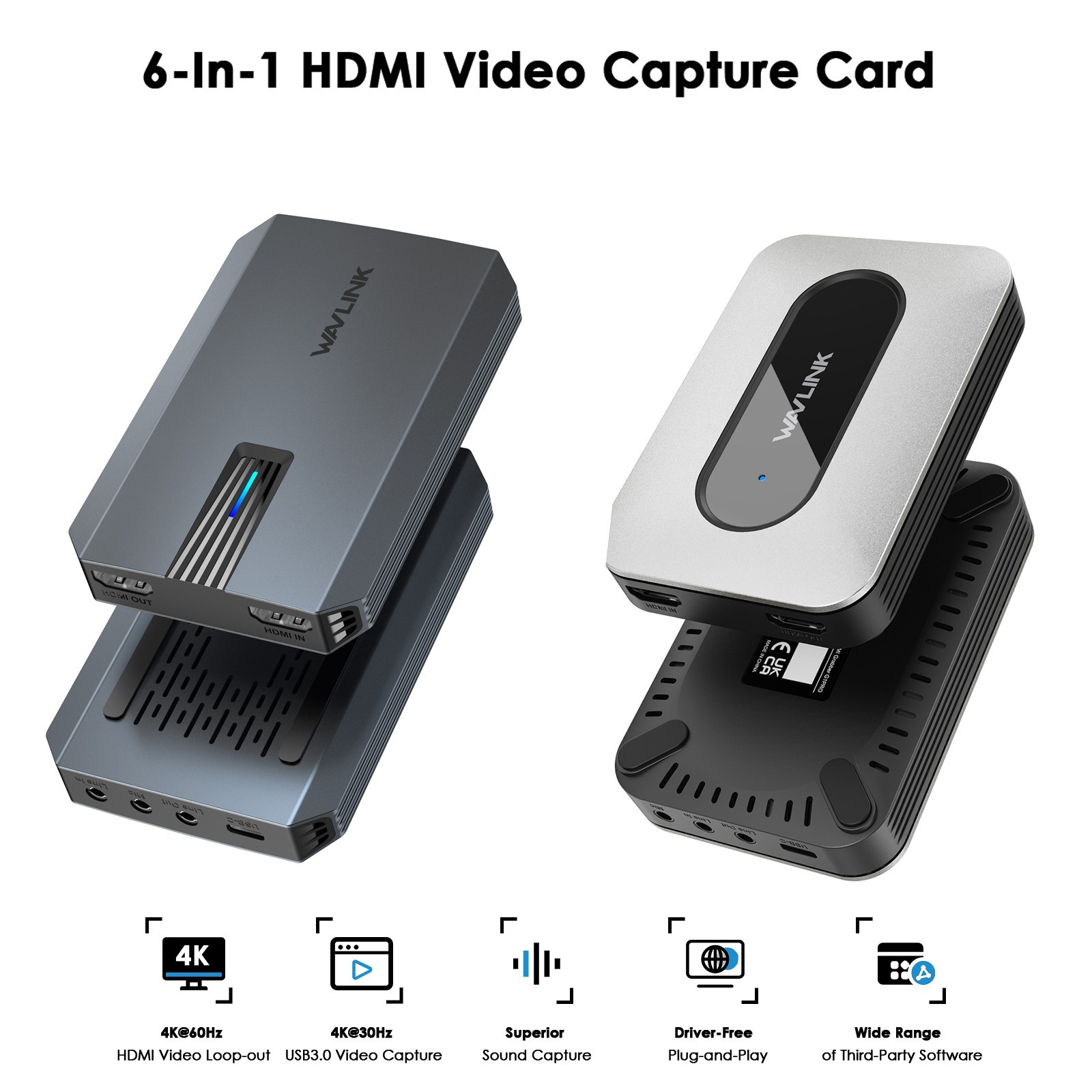 WAVLINK 4K30/2K60/1080p120 Capture Card Up to 4K60 HDR10/ 2560x1440@144hz/ 1080p