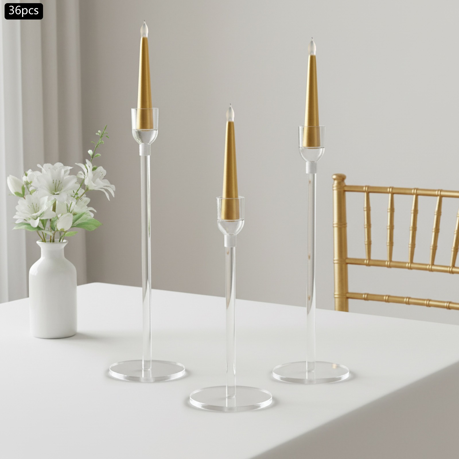 36PCS Acrylic Candlestick Holders, Free Standing Tall Candlestick Holders