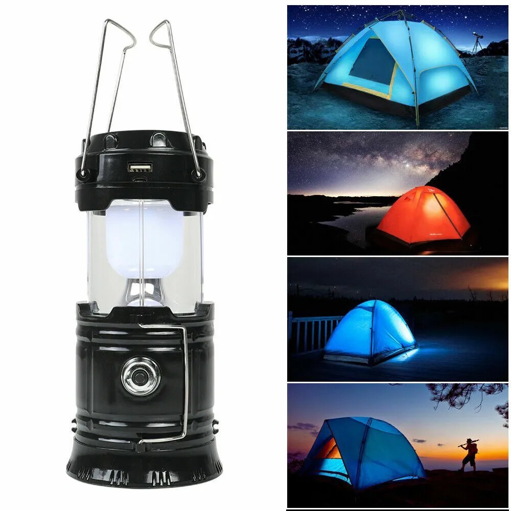 Portable Solar LED Camping Lantern Waterproof Rechargeable Emergency Flashlight