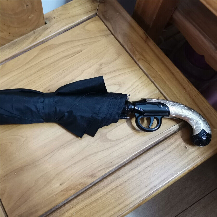Classical Gun Handle Automatic Umbrella Black Two Folding Sun Umbrella Rain Gear