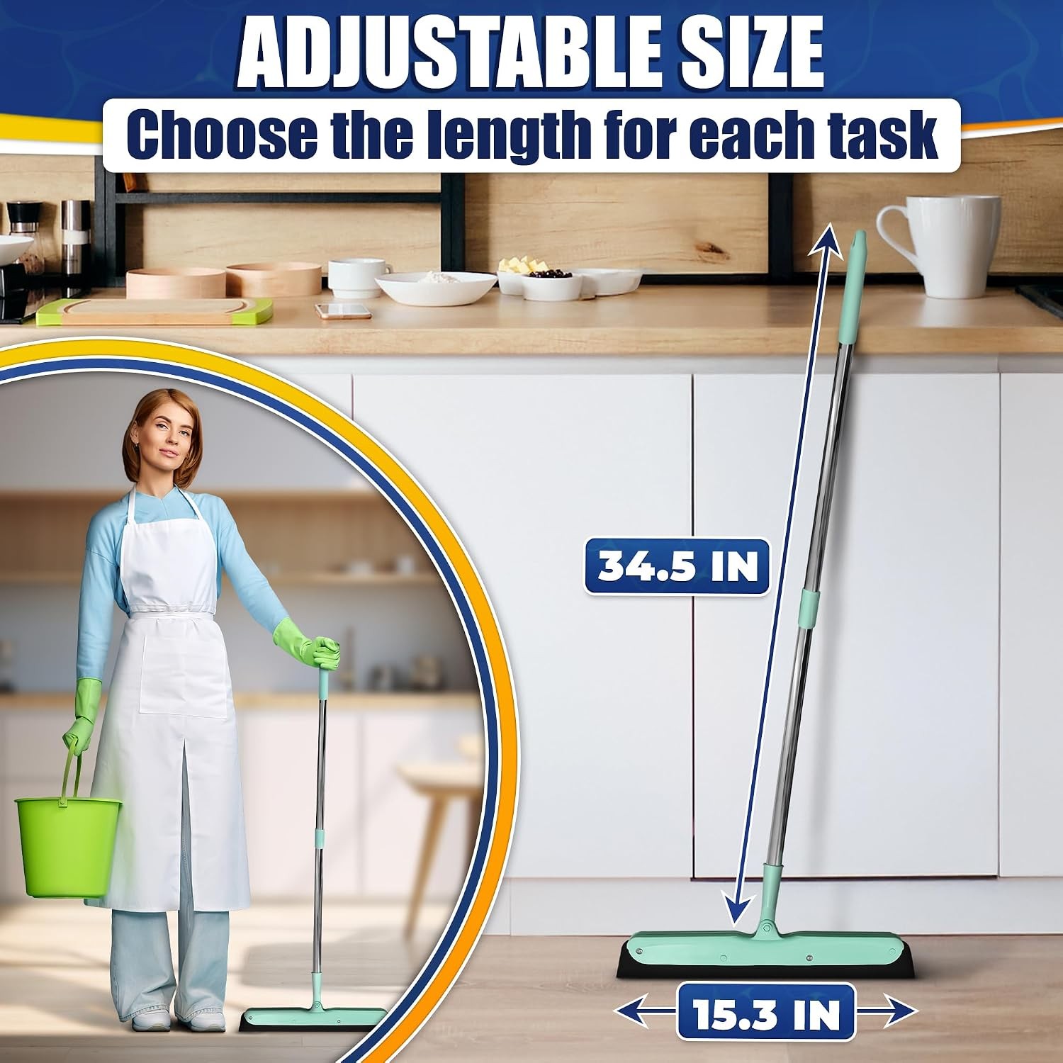 Floor Squeegee - 34.5" Telescoping Squeegee for Window Cleaning with Durable