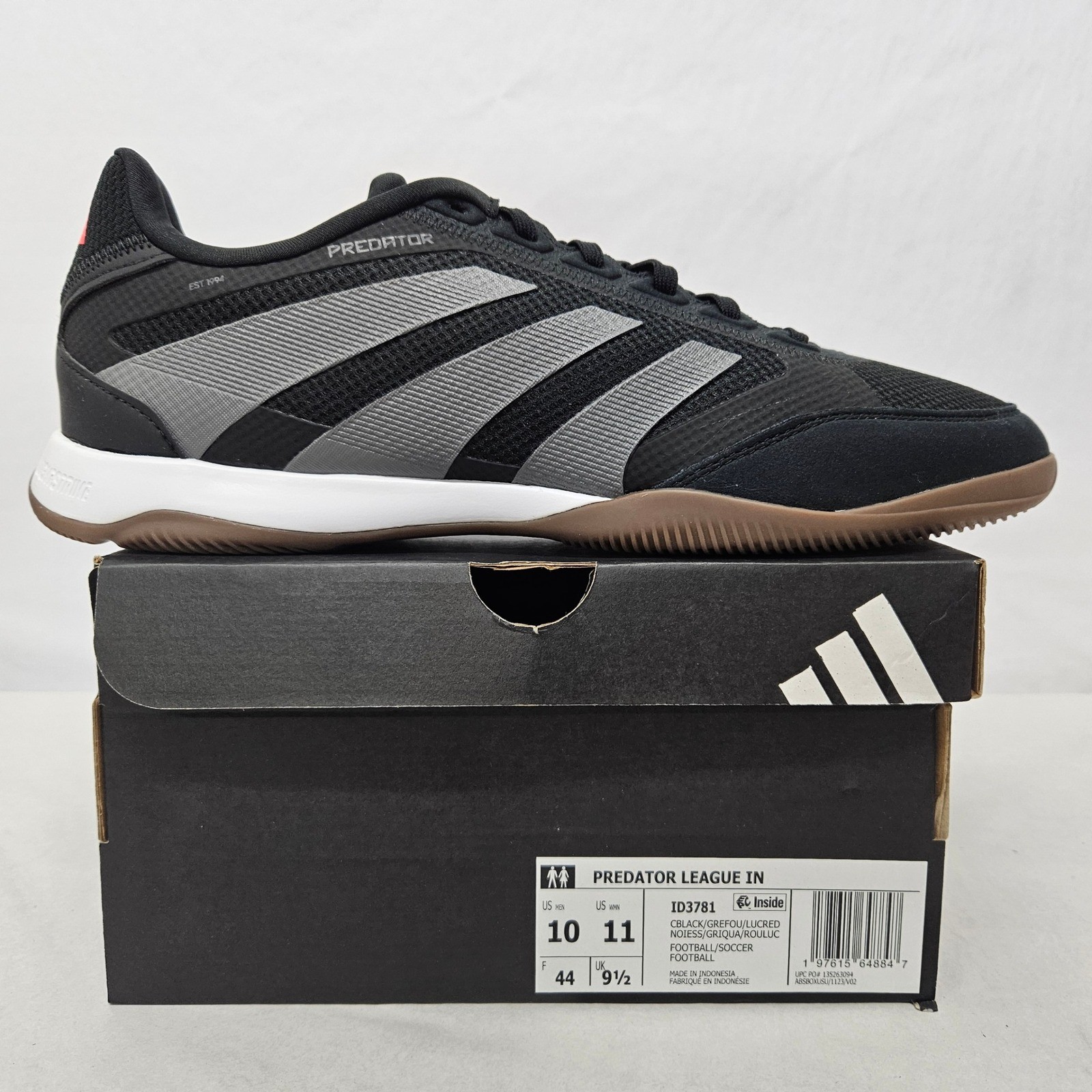 Adidas Predator League Indoor Soccer Shoes ID3781 Black Grey Red Mens Size 10