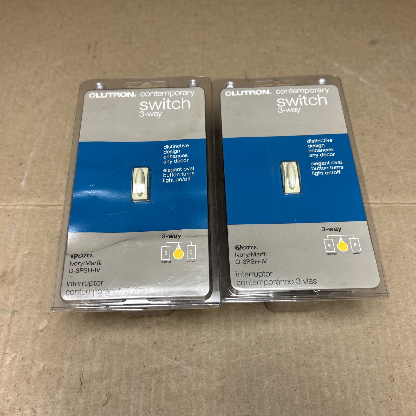 Lutron Contemporary 3-Way Switch Cream Q-3PSH-IV ~ New - 2 Pieces